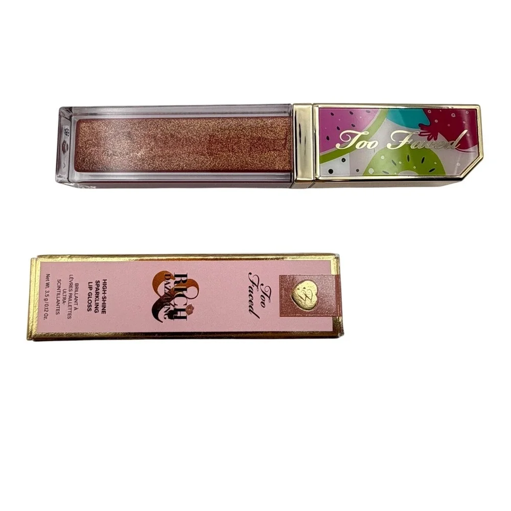 Too Faced Lip Gloss Set includes Sunset Crush and Yummy Rummy and Makeup Bag NEW